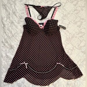 Rampage Vintage Y2K Black and Pink Polka Dot Lingerie Dress